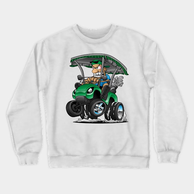 Funny Golf Cart Hotrod Golf Car Popping a Wheelie Cartoon Crewneck Sweatshirt by hobrath